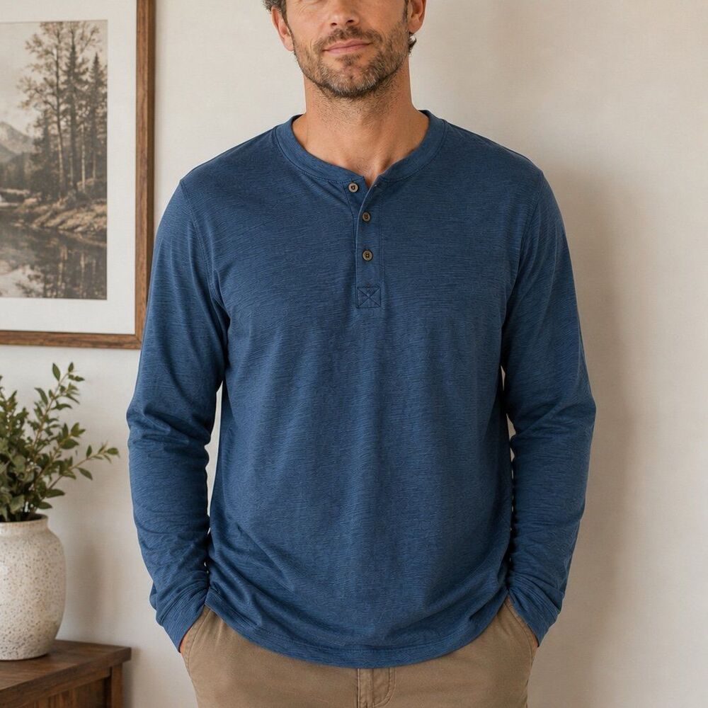 Pendleton Subtle Stripe Henley Shirt Blue Cotton Long Sleeve XXL Lightweight